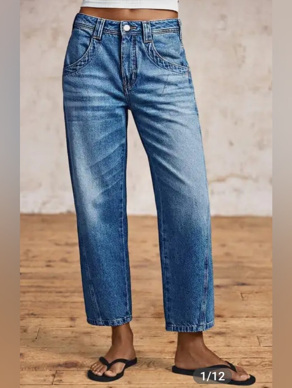 Flamingals Mid Waist Front Seam Detail Straight Leg Crop Jeans NWT Large